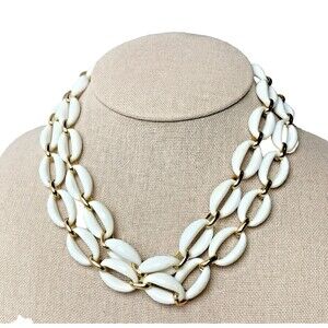 Vintage West Germany White Acrylic Link Necklace Gold Tone Chain Mod
